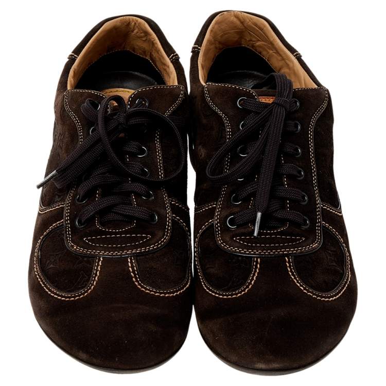 Pre Owned Louis Vuitton Brown Monogram Suede Low Top Sneakers Size 42