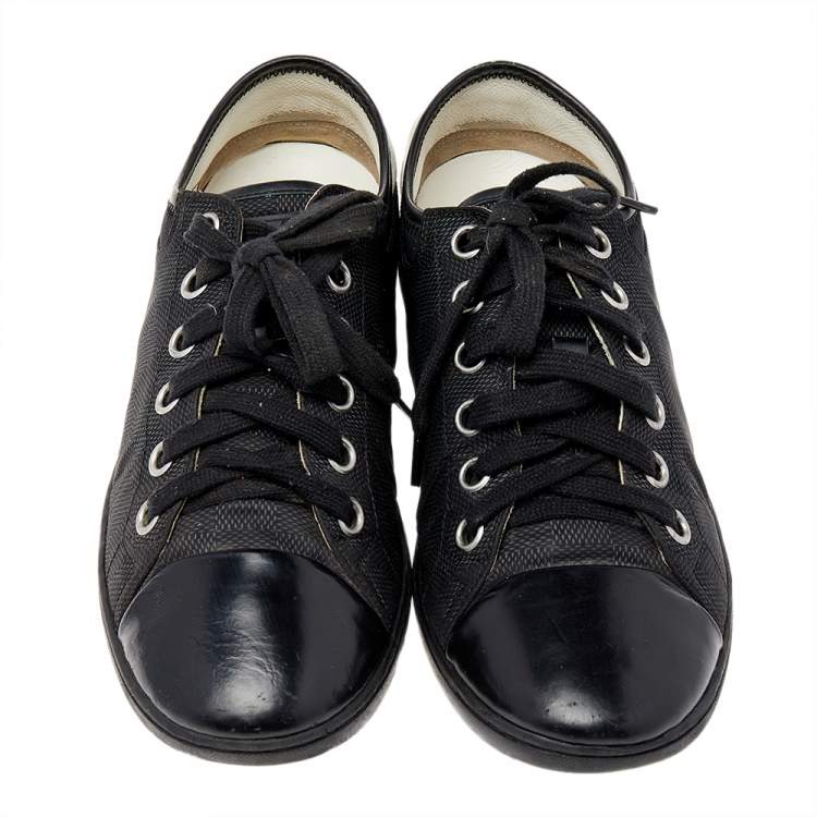 Pre Owned Louis Vuitton Black Damier Fabric And Leather Sneakers Size 39