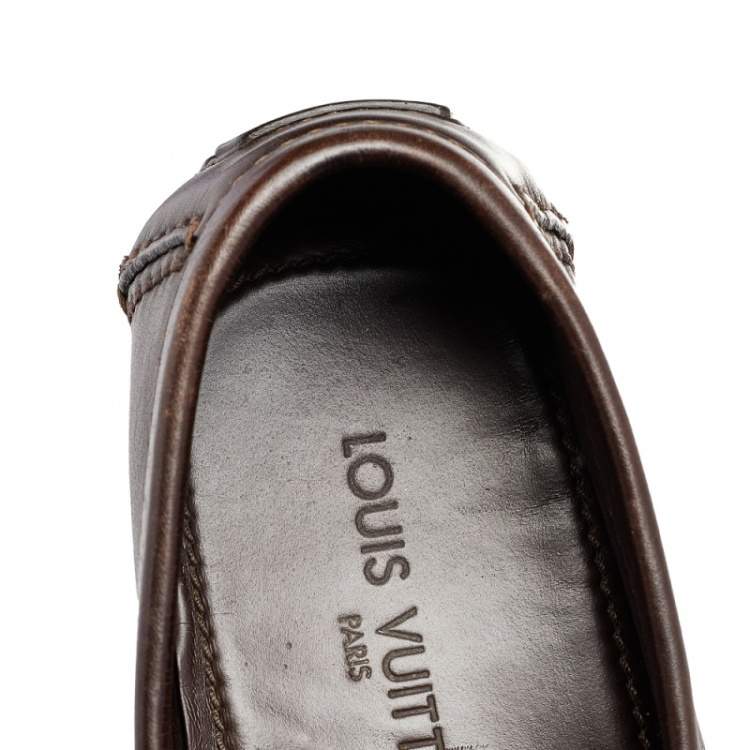 Pre Owned Louis Vuitton Dark Brown Leather Monte Carlo Slip On Loafers Size 44.5