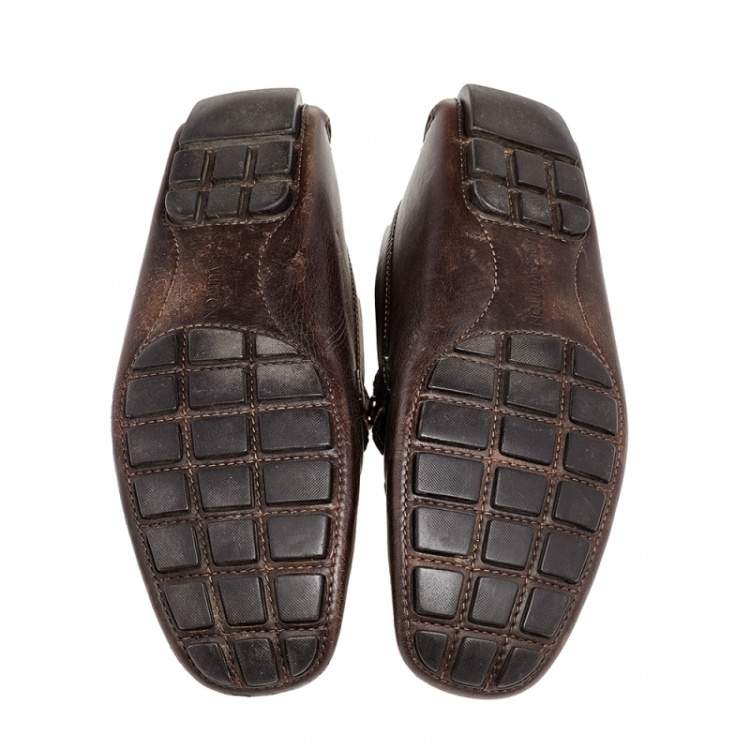 Pre Owned Louis Vuitton Dark Brown Leather Monte Carlo Slip On Loafers Size 44.5