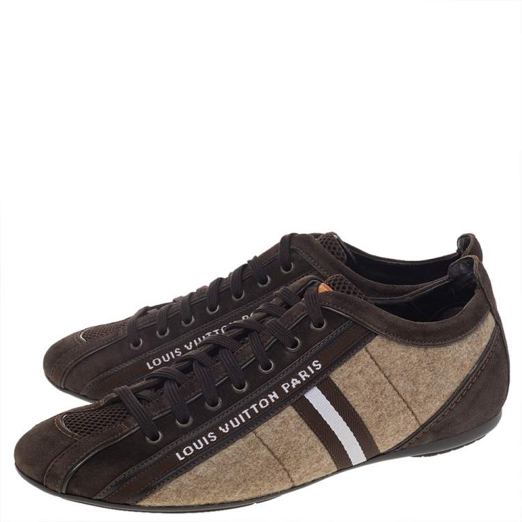 Pre Owned Louis Vuitton Brown/Beige Fabric, Leather, Mesh, and Suede Cosmos Low Top Sneakers Size 40