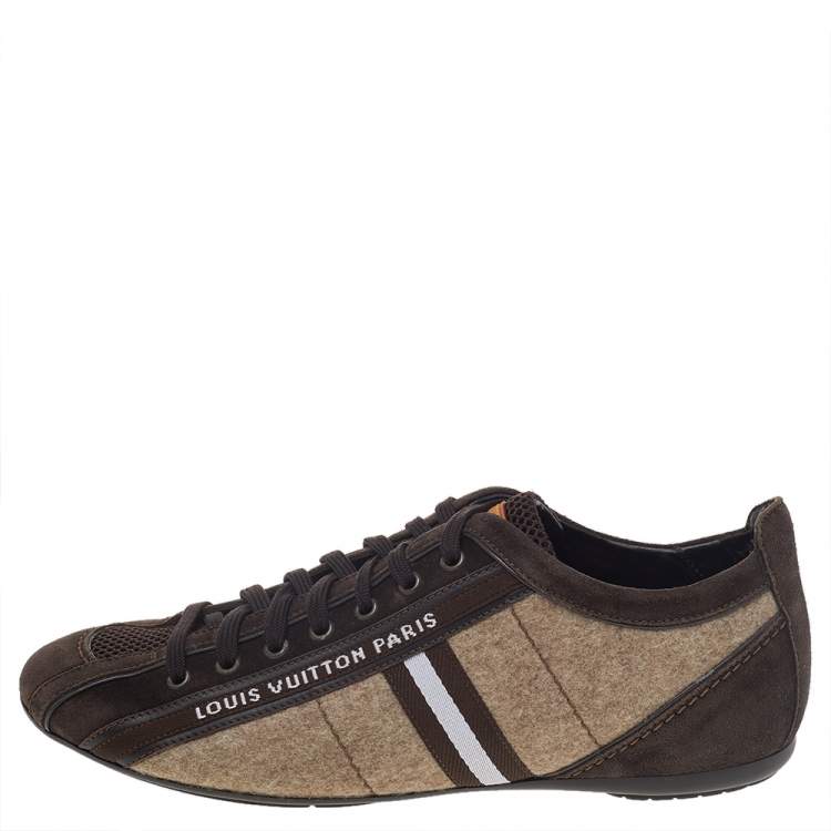 Pre Owned Louis Vuitton Brown/Beige Fabric, Leather, Mesh, and Suede Cosmos Low Top Sneakers Size 40