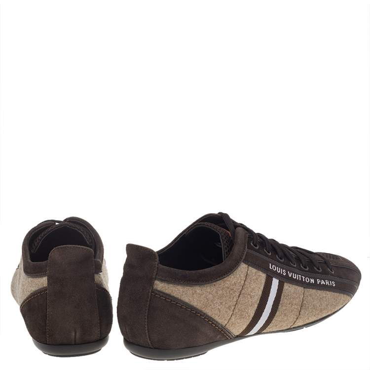 Pre Owned Louis Vuitton Brown/Beige Fabric, Leather, Mesh, and Suede Cosmos Low Top Sneakers Size 40