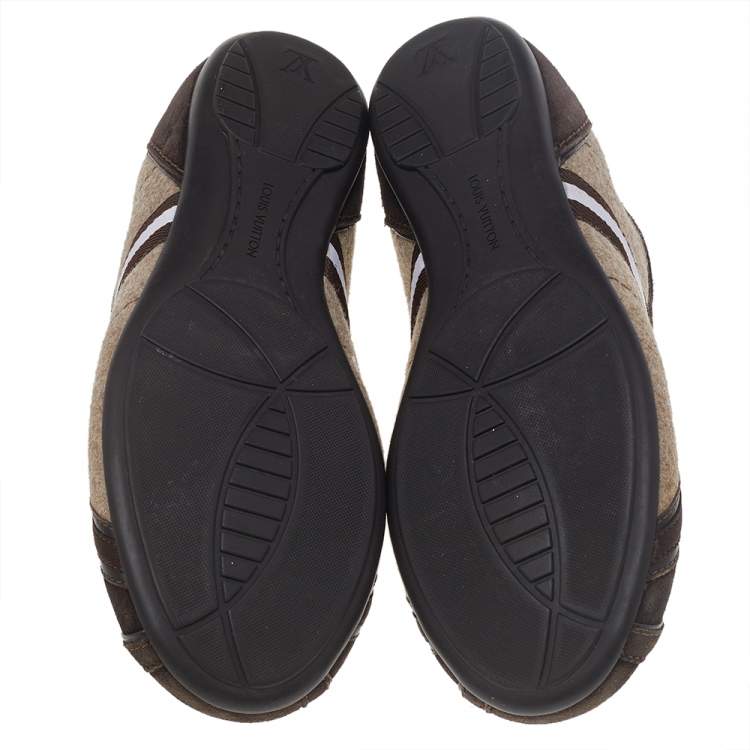 Pre Owned Louis Vuitton Brown/Beige Fabric, Leather, Mesh, and Suede Cosmos Low Top Sneakers Size 40
