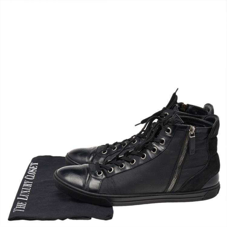 Pre Owned Louis Vuitton Damier Graphite Fabric and Leather Trim Zip Up High Top Sneakers Size 42.5