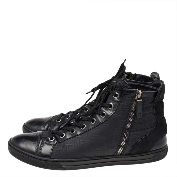 Pre Owned Louis Vuitton Damier Graphite Fabric and Leather Trim Zip Up High Top Sneakers Size 42.5
