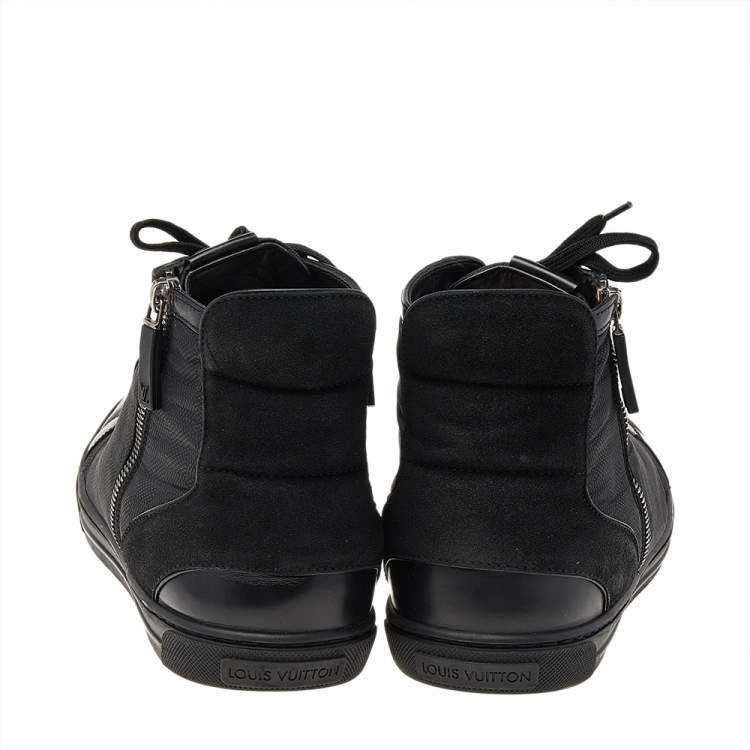 Pre Owned Louis Vuitton Damier Graphite Fabric and Leather Trim Zip Up High Top Sneakers Size 42.5