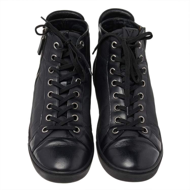Pre Owned Louis Vuitton Damier Graphite Fabric and Leather Trim Zip Up High Top Sneakers Size 42.5