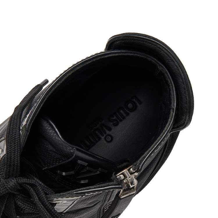 Pre Owned Louis Vuitton Damier Graphite Fabric and Leather Trim Zip Up High Top Sneakers Size 42.5