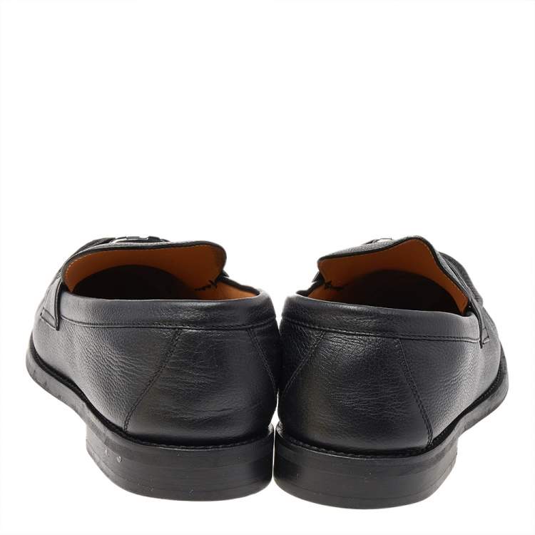 Pre Owned Louis Vuitton Black Leather Major Slip On Loafers 43