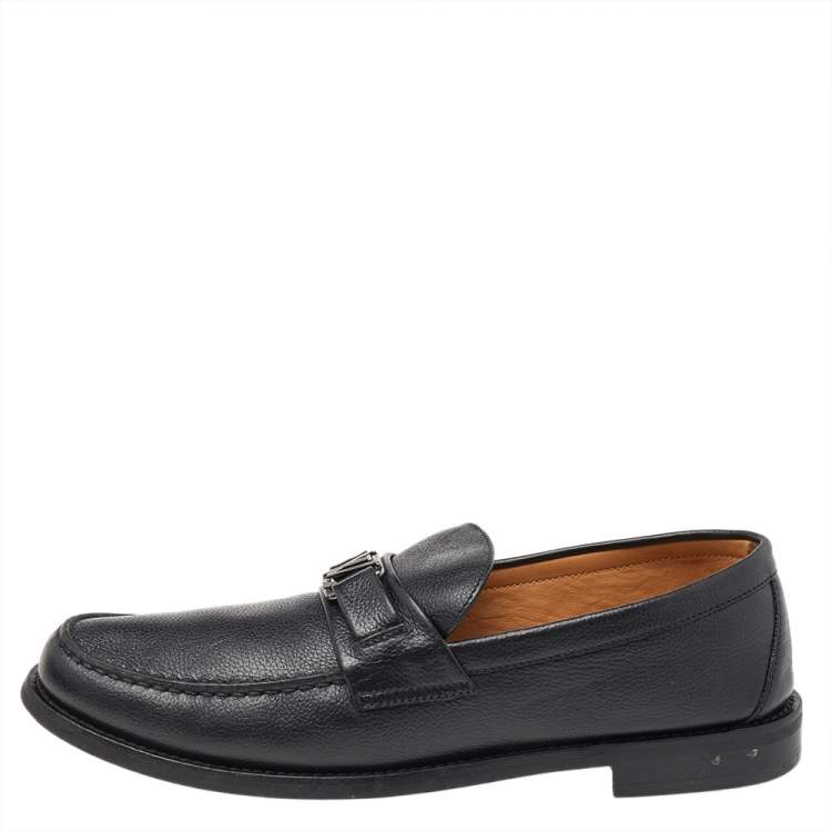 Pre Owned Louis Vuitton Black Leather Major Slip On Loafers 43