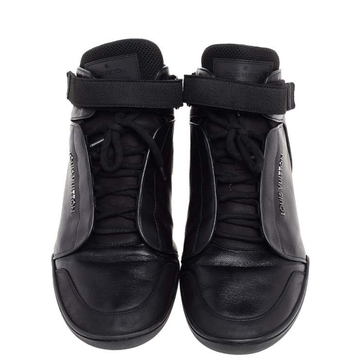 Pre Owned Louis Vuitton Black Leather High Top Sneakers Size 45