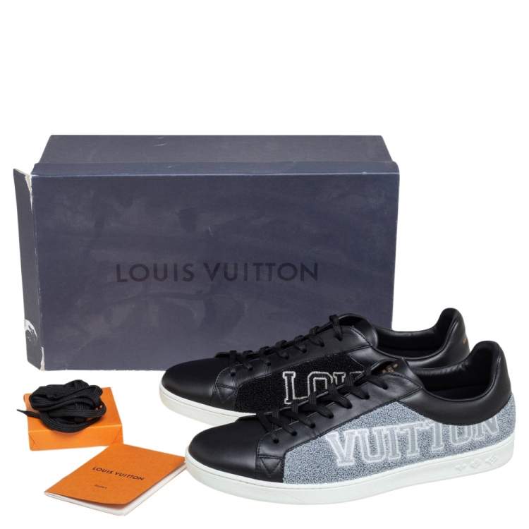 Pre Owned Louis Vuitton Black Leather and Black/Grey Terry Fabric Luxembourg Sneakers Size 42.5