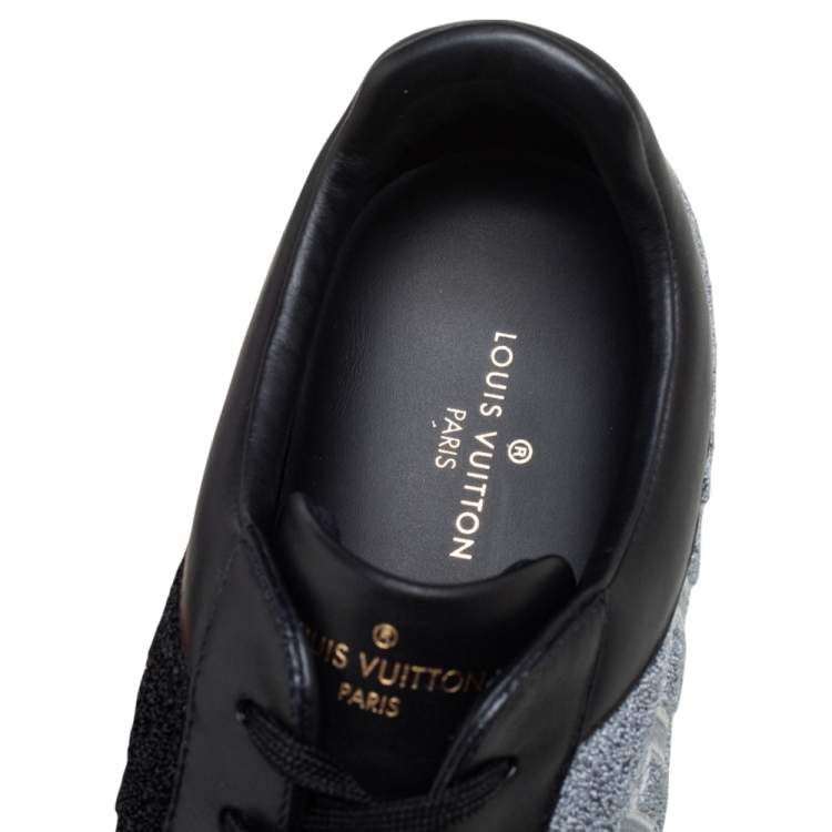 Pre Owned Louis Vuitton Black Leather and Black/Grey Terry Fabric Luxembourg Sneakers Size 42.5