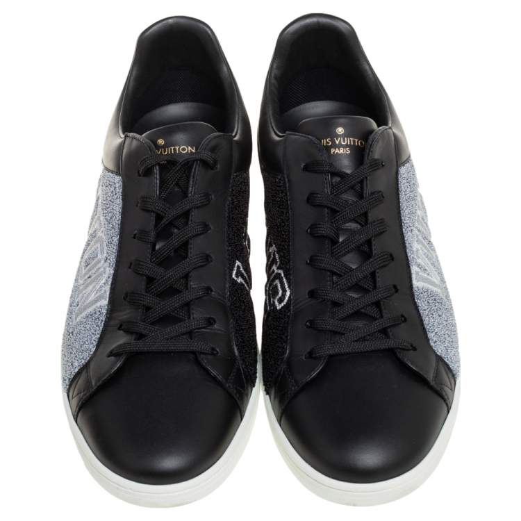 Pre Owned Louis Vuitton Black Leather and Black/Grey Terry Fabric Luxembourg Sneakers Size 42.5