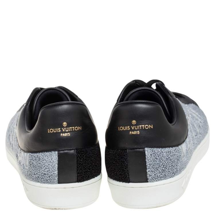 Pre Owned Louis Vuitton Black Leather and Black/Grey Terry Fabric Luxembourg Sneakers Size 42.5