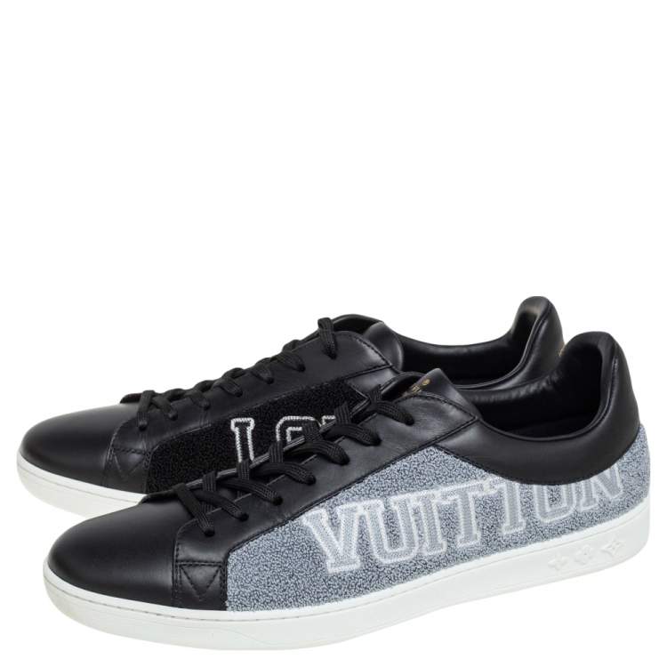 Pre Owned Louis Vuitton Black Leather and Black/Grey Terry Fabric Luxembourg Sneakers Size 42.5