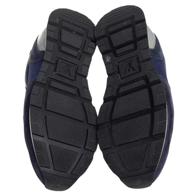 Pre Owned Louis Vuitton Blue Mesh, Leather, And Suede Abbesses Sneakers Size 43