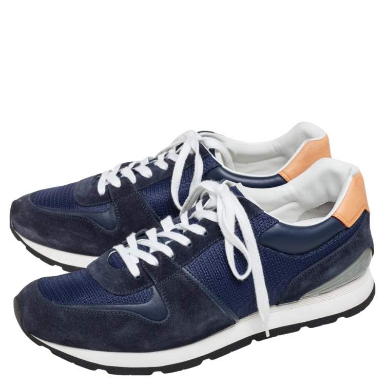 Pre Owned Louis Vuitton Blue Mesh, Leather, And Suede Abbesses Sneakers Size 43