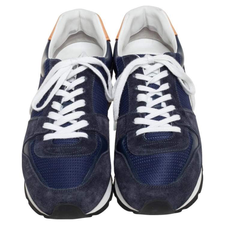 Pre Owned Louis Vuitton Blue Mesh, Leather, And Suede Abbesses Sneakers Size 43