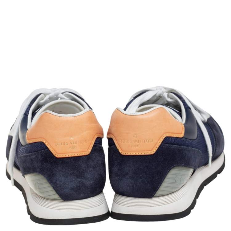 Pre Owned Louis Vuitton Blue Mesh, Leather, And Suede Abbesses Sneakers Size 43