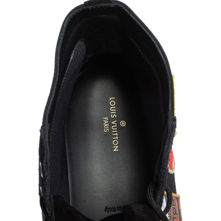 Pre Owned Louis Vuitton Black Suede and Canvas Tattoo Sneaker Boots Size 43