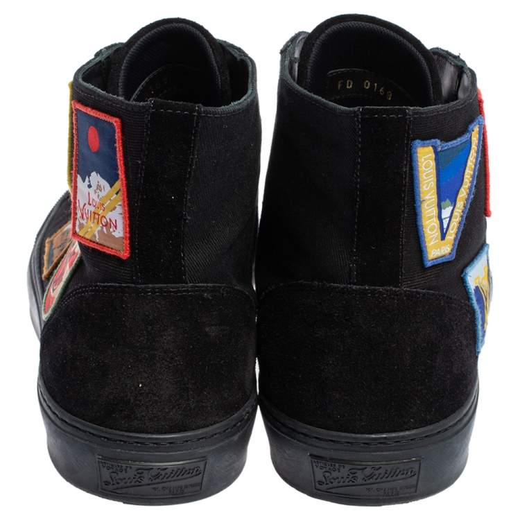 Pre Owned Louis Vuitton Black Suede and Canvas Tattoo Sneaker Boots Size 43