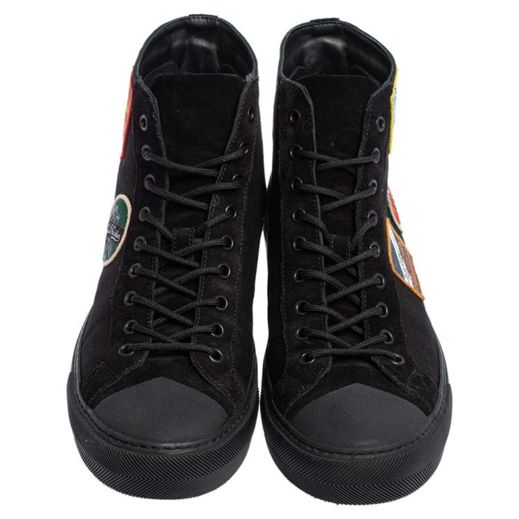 Pre Owned Louis Vuitton Black Suede and Canvas Tattoo Sneaker Boots Size 43