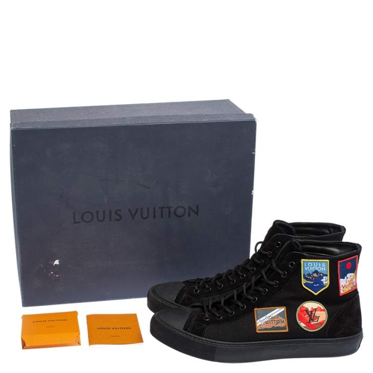 Pre Owned Louis Vuitton Black Suede and Canvas Tattoo Sneaker Boots Size 43