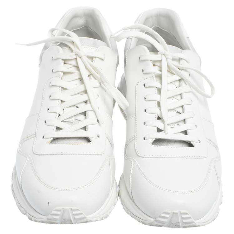 Pre Owned Louis Vuitton White Leather and coated Canvas Run Away Sneakers Size 42.5
