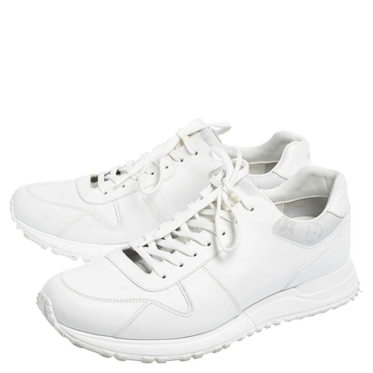Pre Owned Louis Vuitton White Leather and coated Canvas Run Away Sneakers Size 42.5