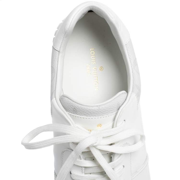 Pre Owned Louis Vuitton White Leather and coated Canvas Run Away Sneakers Size 42.5