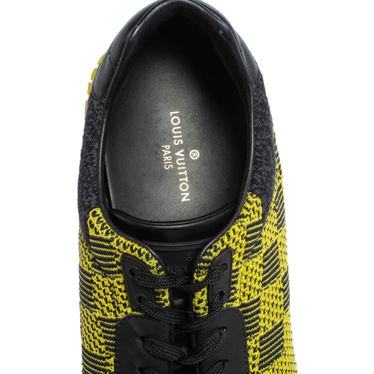 Pre Owned Louis Vuitton Yellow/Black Cotton Knit And Leather Run Away Sneakers Size 42.5