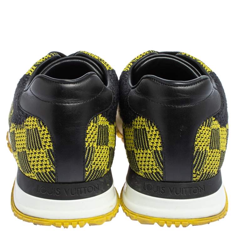 Pre Owned Louis Vuitton Yellow/Black Cotton Knit And Leather Run Away Sneakers Size 42.5