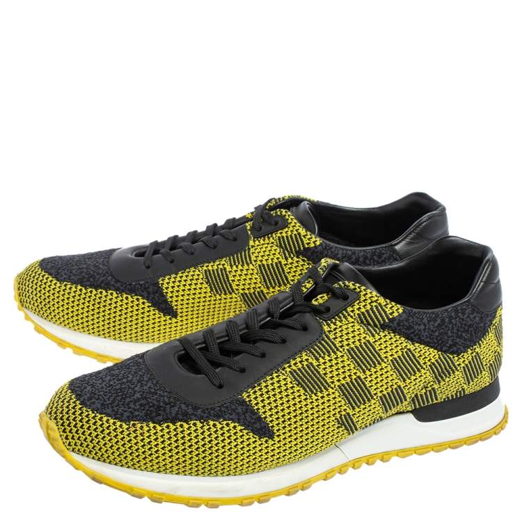 Pre Owned Louis Vuitton Yellow/Black Cotton Knit And Leather Run Away Sneakers Size 42.5