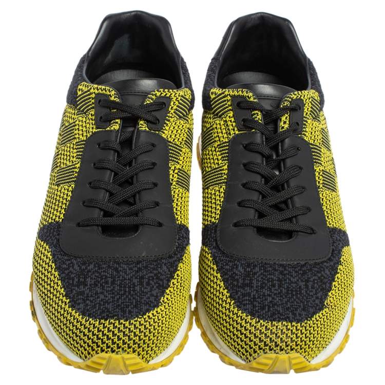 Pre Owned Louis Vuitton Yellow/Black Cotton Knit And Leather Run Away Sneakers Size 42.5