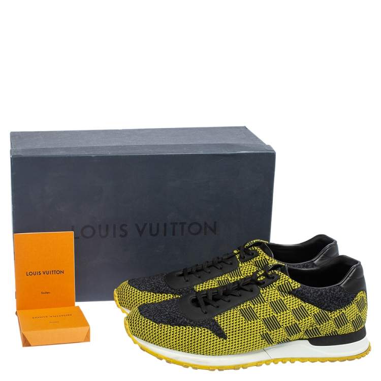 Pre Owned Louis Vuitton Yellow/Black Cotton Knit And Leather Run Away Sneakers Size 42.5