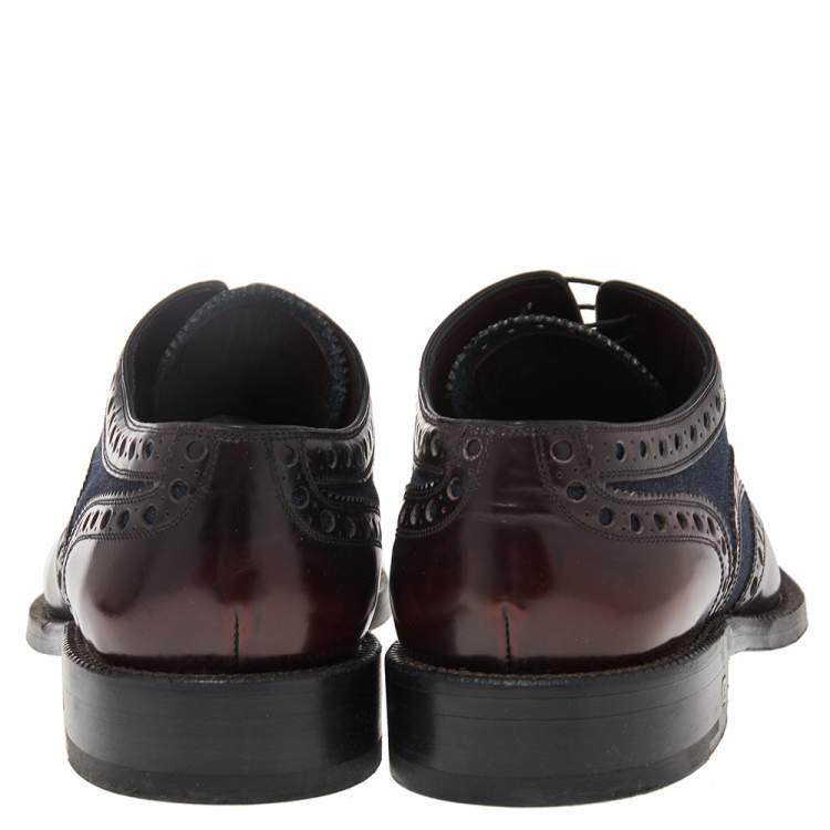 Pre Owned Louis Vuitton Burgundy Leather And Demin Lace Up Oxford Size 42.5