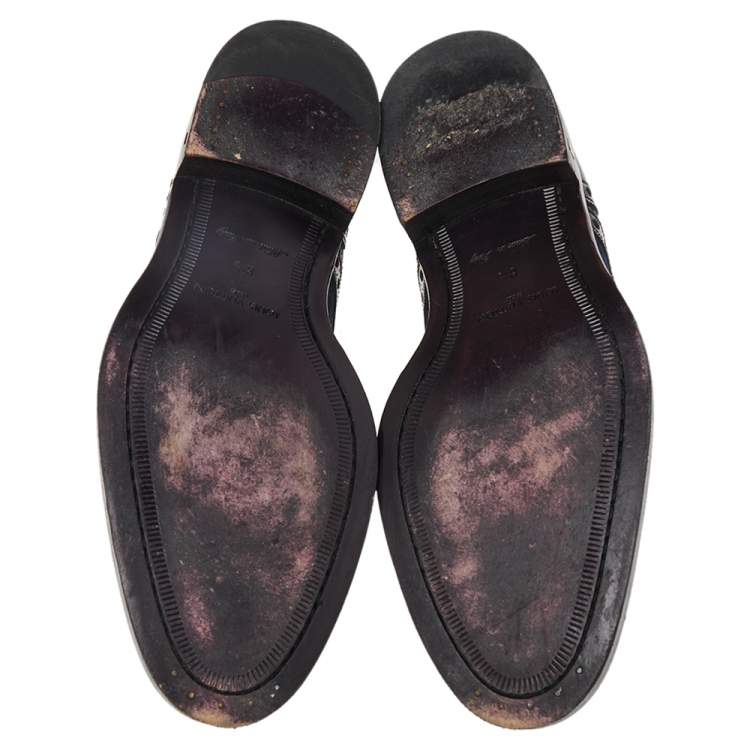 Pre Owned Louis Vuitton Burgundy Leather And Demin Lace Up Oxford Size 42.5