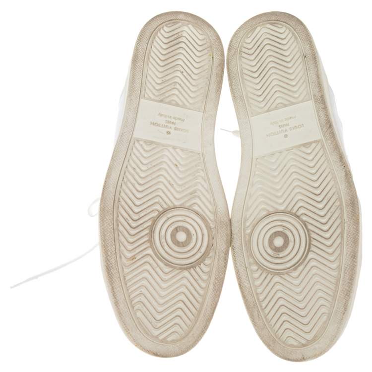 Pre Owned Louis Vuitton White Leather, Fabric and Monogram Canvas Rivoli Sneakers Size 42.5