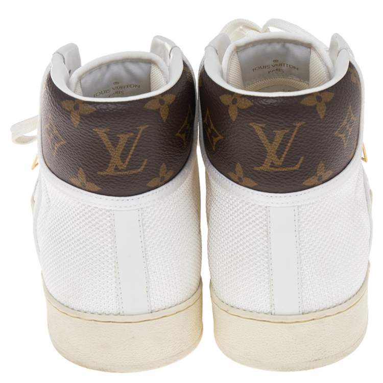 Pre Owned Louis Vuitton White Leather, Fabric and Monogram Canvas Rivoli Sneakers Size 42.5