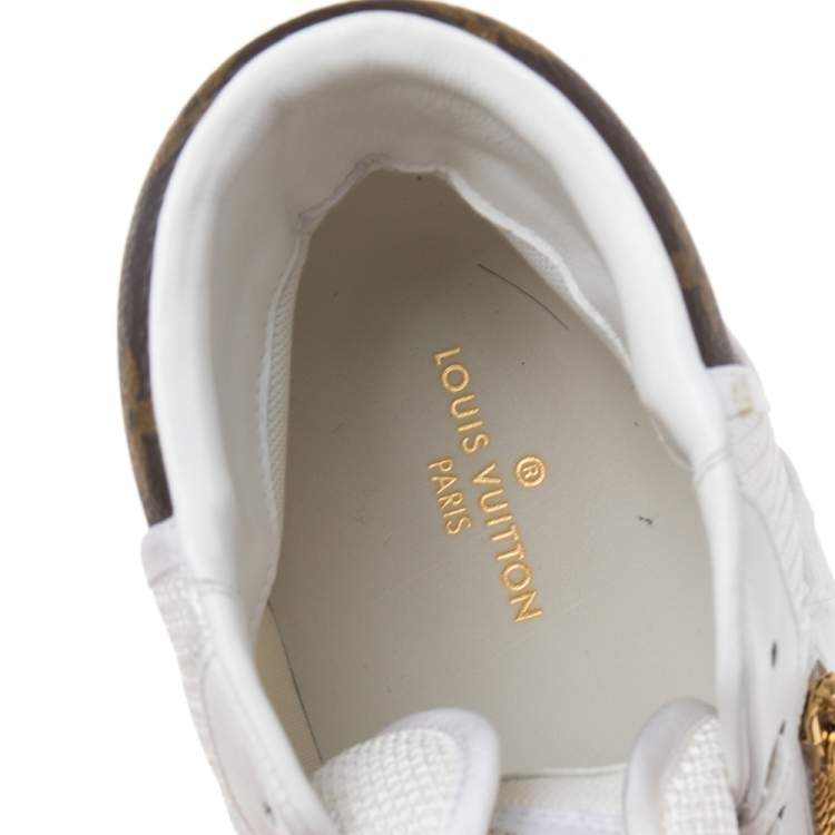 Pre Owned Louis Vuitton White Leather, Fabric and Monogram Canvas Rivoli Sneakers Size 42.5