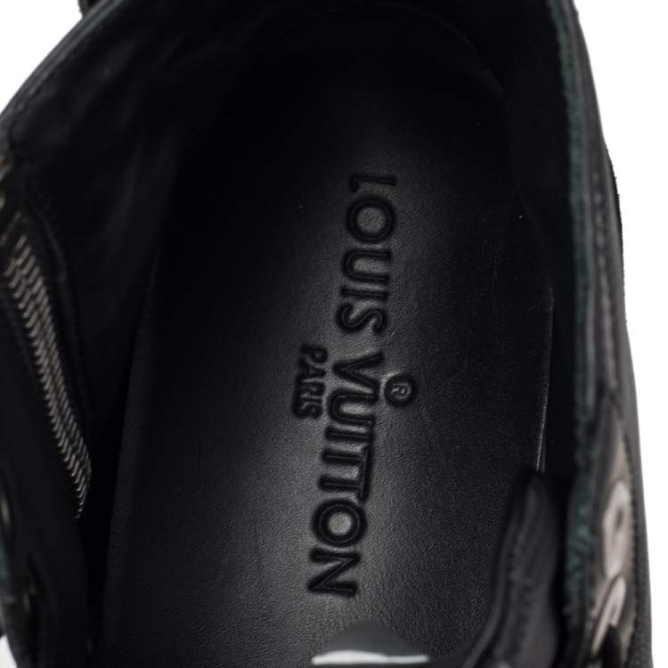 Pre Owned Louis Vuitton Black Damier Graphite And Suede Trim Zip Up High Top Sneakers 40.5 
