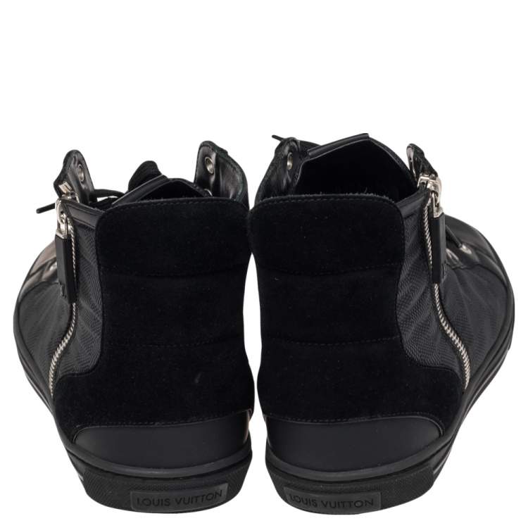 Pre Owned Louis Vuitton Black Damier Graphite And Suede Trim Zip Up High Top Sneakers 40.5 
