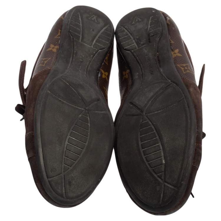 Pre Owned Louis Vuitton Brown Monogram Canvas And Suede Speeding Velcro Sneakers Size 43.5
