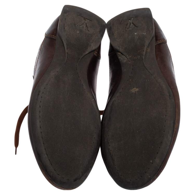 Pre Owned Louis Vuitton Brown Monogram Embossed Leather Lace Up Sneakers Size 43.5 
