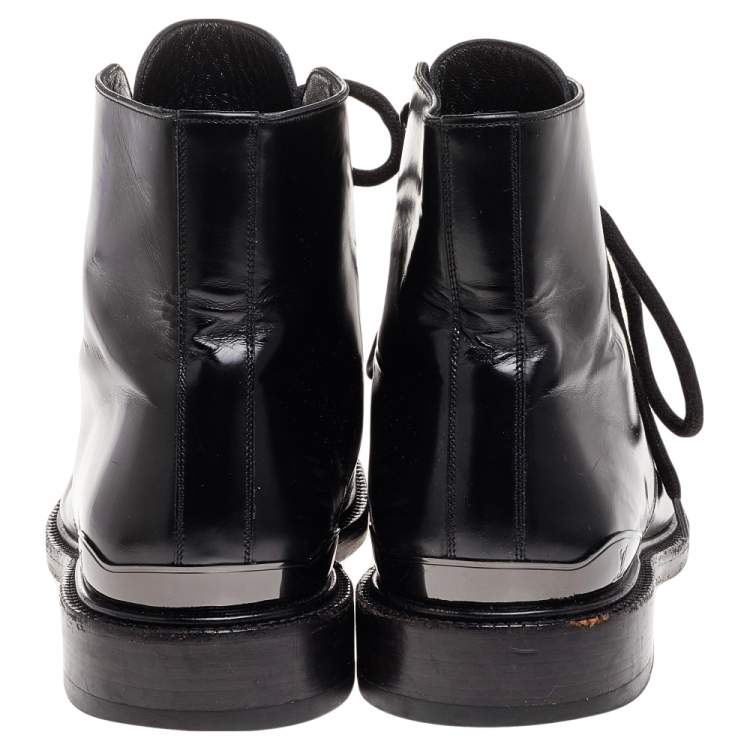 Pre Owned Louis Vuitton Black Leather Combat Boots Size 41