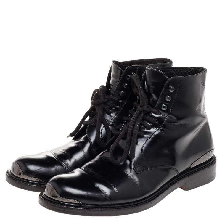 Pre Owned Louis Vuitton Black Leather Combat Boots Size 41