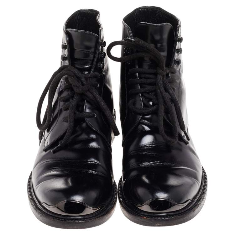 Pre Owned Louis Vuitton Black Leather Combat Boots Size 41