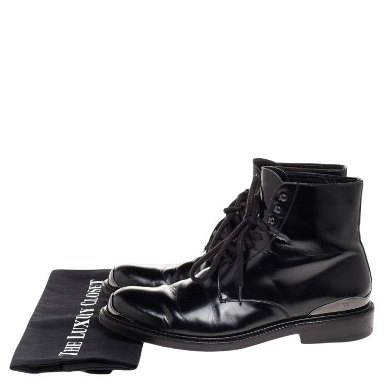 Pre Owned Louis Vuitton Black Leather Combat Boots Size 41
